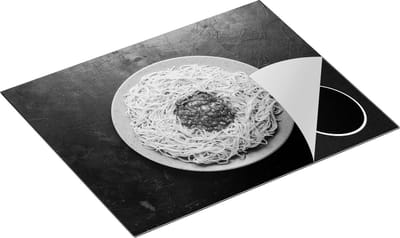 Chefcare Inductie Beschermer Pasta met Tomatensaus op Donker Groene Marmer - Zwart Wit - 65x50 cm - Afdekplaat Inductie - Kookplaat Beschermer - Inductie Mat