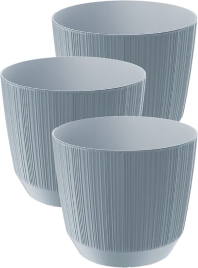 Prosperplast Plantenpot - 3x stuks - stripe - steengrijs - kunststof - D20xH17 cm - voor binnen/buiten