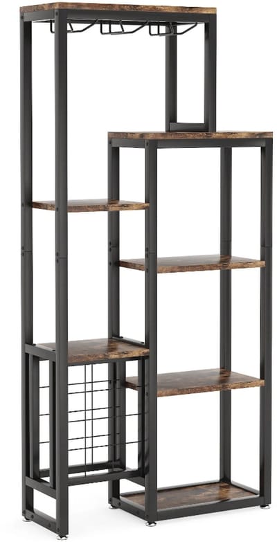 MAZAZU Wijnrek – Hoge kast – Open Rek – Bruin/Zwart – 80x30x175 cm