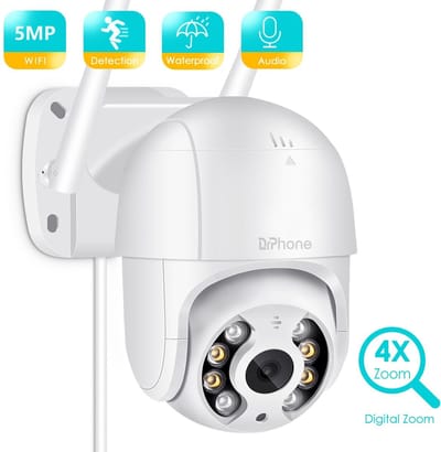 DrPhone IPCAM8 – PTZ IP Camera 1080P – 5MP Full HD – Pan & Tilt – Wifi Buitencamera – Bewakingscamera – IP66 – 4X Digitale Zoom – Wit