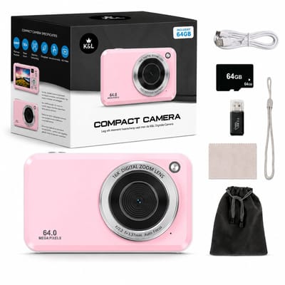 K&L Digitale Camera - Full HD & 64MP - 64GB - Fotocamera - Inc. Selfiecamera - Vlog Camera voor Kinderen en Volwassenen - Compact Camera - Foto & Video - Dual Lens - 16x Zoom