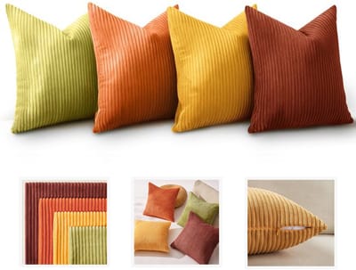 VHV - Sierkussenhoezen - Kussenslopen - Gestreepte kussenhoes - Kussenhoezen set van 4 - Sierkussenhoes 45x45 cm - Ribfluweel - Corduroy - Voor bank en woonkamer - Herfst decoratie - Meerkleurige combinatie