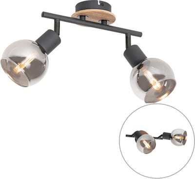 QAZQA vidro - Moderne Wand en Plafondspot | Spotje | Opbouwspot - 2 lichts - L 42 cm - Grijs - Woonkamer | Slaapkamer | Keuken