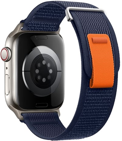 Nylon bandje - geschikt voor Apple Watch 1/2/3/4/5/6/7/8/9/10/11/ SE (1,2,3) met maat 38 mm / 40 mm / 41 mm en 42 mm (Watch 10/11) - klittenband - navy blauw
