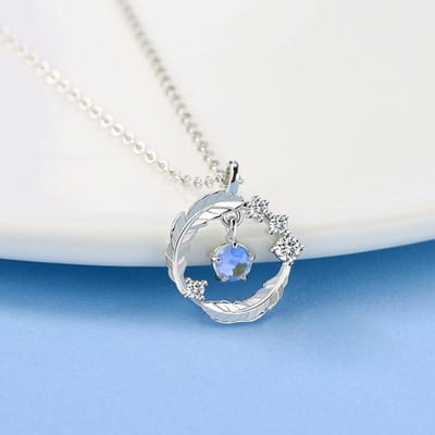 925 Sterling Zilver Maansteen Veer Hanger Ketting Dames Sieraden Cadeau white