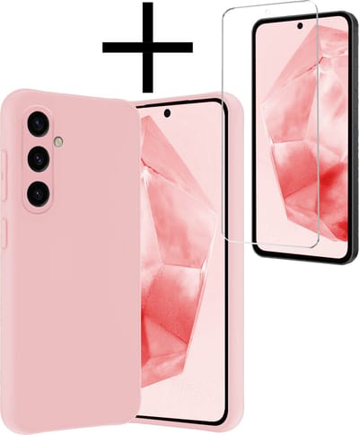 Hoesje - Met Screenprotector - Geschikt voor Samsung Galaxy A35 - Sterk & Shockproof - Back Cover - Siliconen Case - Telefoon Hoes - Lichtroze