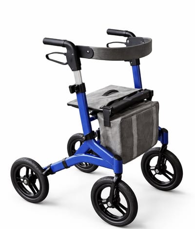 Rollator Plaza Outdoor - Grote luchtbanden - Opvouwbaar - Inclusief tas, stokhouder, drinkbekerhouder en rugband - Buiten rollator - Blauw - Scootplaza