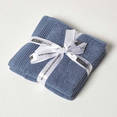 Homescapes Premium zeepdoekjes set van 2 duifblauw 30x30cm, Egyptisch katoen 700g/m²