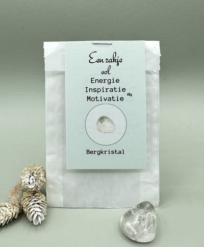 Een zakje vol energie,inspiratie en Motivatie, bergkristal, klein kadootje, edelstenen,