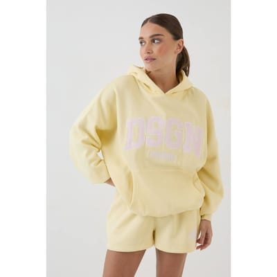 Dames Dsgn Studio Collegiate Applicatie Oversized Hoodie | Citroen | Maat: Large