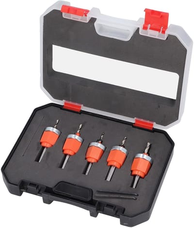 Dailygoods- Verzinkboorset 5-delig - Verstelbare Diepteaanslag - Efficiënte Spaanverwijdering - Taps Toelopende Boren - Geschikt voor Hout/Metaal - Stevige Constructie - Boorset