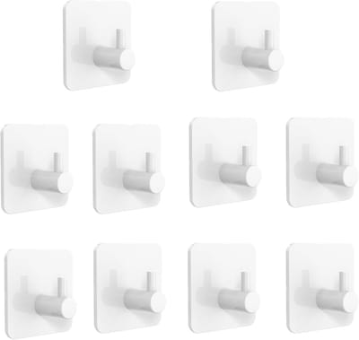 Set van 10 zelfklevende witte haakjes, sterke hechting, waterdicht en roestvrij, ideaal voor keuken, badkamer en slaapkamer.