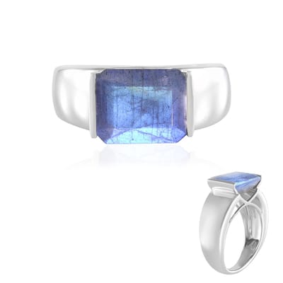Cavill - Zilveren Ring met Labradoriet 4,879 ct - 925 Sterling Zilver Platina Geplateerd - Achthoekige Blauwe Edelsteen Ring Dames Elegant Madagaskar