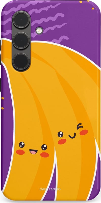 Casetastic hoesje geschikt voor Samsung Galaxy S24 - Dubbellaagse bescherming - Blije Banaan - Fashion Case - Lavendel Geel