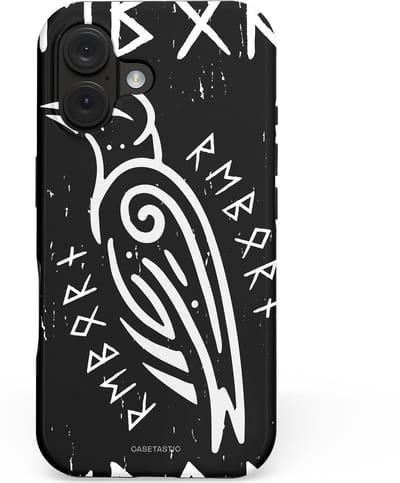 Casetastic hoesje geschikt voor Apple iPhone 16 - MagSafe - Dubbellaagse bescherming - Runische Symboliek - Fashion Case - Zwart Grijs Wit