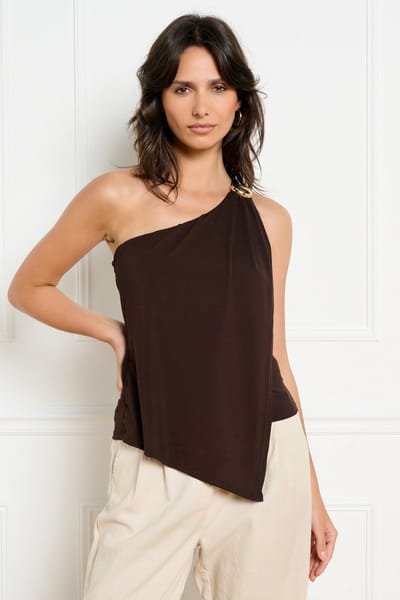 LolaLiza Top T Drapasym 02200557 Brown Dark Choc Dames Maat - XL