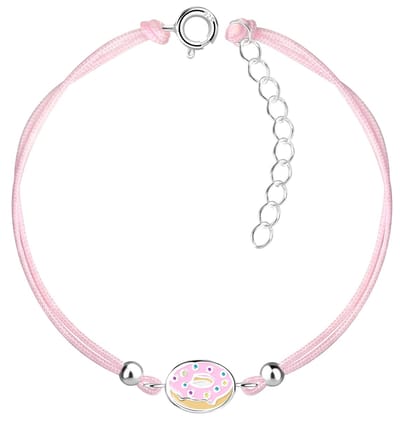 Joy|S - Zilveren donut bedel armband - donut bedel sterling zilver 925 - roze koord - th61