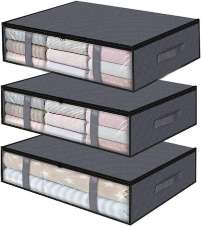 Opbergtassen voor onder het bed, opbergdozen voor kleding, 40 liter, vouwbare opbergcontainers voor beddengoed met versterkte handvatten en ritsen, ideaal voor dekens en dekbedden
