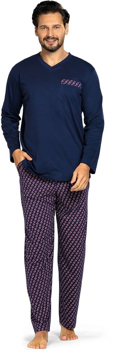 Comte - Heren Pyjama - 100% Katoen - Donkerblauw - Maat L