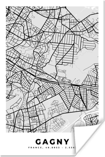 Poster Plattegrond – Gagny – Stadskaart – Kaart – Frankrijk - 120x180 cm XXL