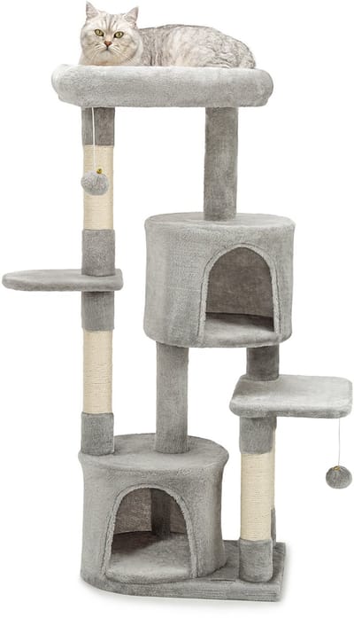 lionto kattenkrabpaal, 115 cm hoog, stabiel & met wandbevestiging, lichtgrijs