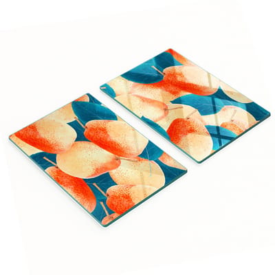 Decoratieve glazen snijplanken voor in de keuken met perenmotief, 2x40x52 cm