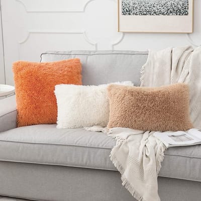 set van 2 kussenslopen uit imitatiebont, pluizige zachte decoratieve vierkante kussenhoezen, pluchen hoezen uit kunstbont, voor woonkamer bank slaapkamer, 30 x 50 cm, wit