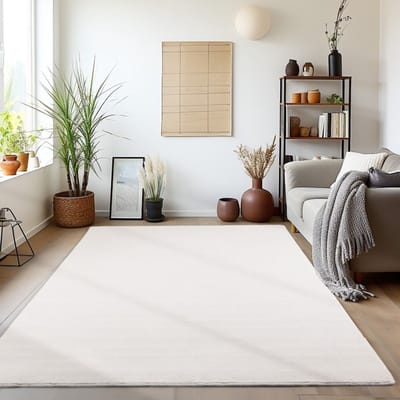 Crèmekleurig vloerkleed voor de woonkamer, bohemian stijl, natuurlijke uitstraling, plat geweven, comfortabel. 120x170 cm