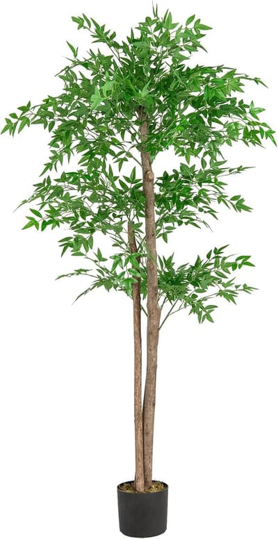 KOMFOTTEU 150 cm Kunstplant bamboe, Kunstplant in pot met stammen en bladeren, decoratieve kunstboom voor binnen, voor thuis, kantoor en woonkamer