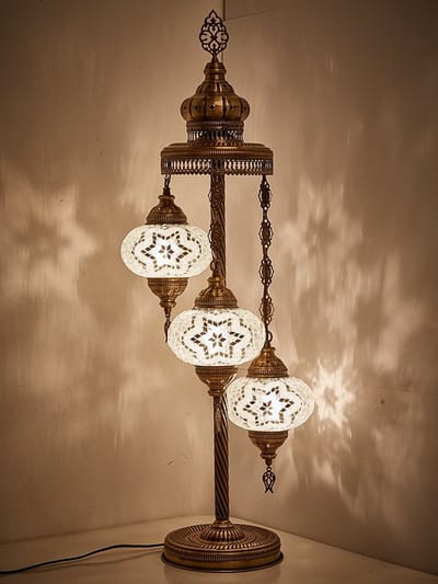 Turkse vloerlamp - handgemaakt wit - 3 bollen - mozaïek glas - 100 cm hoog