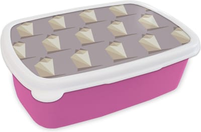 Broodtrommel Roze - Lunchbox - Brooddoos - Origami - Kat - Patronen - 18x12x6 cm - Kinderen - Meisje