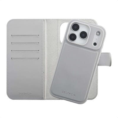 Selencia Hoesje - Geschikt voor Apple iPhone 17 Pro - Olyn Uitneembare Bookcase geschikt voor MagSafe - Grijs