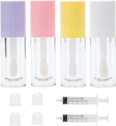 Set van 4 Stuks Lip Gloss DIY Houder met 2 Plastic Spuiten en Lege Lip Balm Flessen voor Mini Make-up en Vulaccessoires voor Lippenstift en Wimpercrème