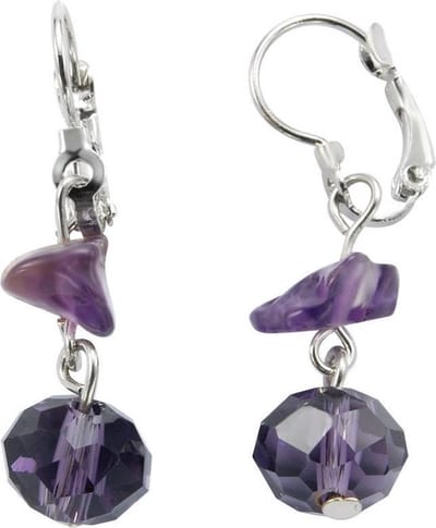 Behave - Oorbellen hanger paars glas en edelsteen - Spirituele look 4 cm