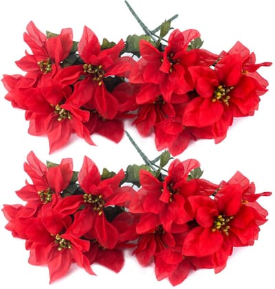 Dailygoody - Kunstmatige kerststerstruiken - Nepbloemen voor Kerstmis - Rood - Zijde en kunststof - Decoratie voor binnen - 4 stuks 35 cm