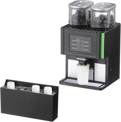 Allecto Plus - Miniatuur koffiezetapparaat set voor poppenhuis 1:12 - Koffie cups, stickers en decoratie - 9-delige set.
