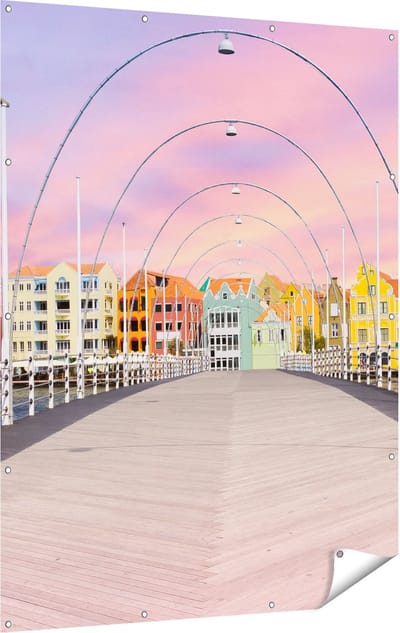 Gards Tuinposter Willemstad Gekleurde Huisjes in Cura�ao - 120x160 cm - Tuindoek - Tuindecoratie - Wanddecoratie buiten - Tuinschilderij