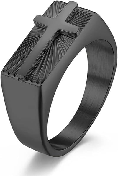 Zegelring Heren met Kruis - Zwart - Kruis Ring Heren - Staal - Herenring - Papa Cadeau Voor Mannen - Vaderdag