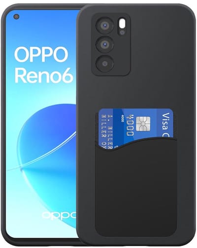 Geschikt voor Oppo Reno 6 5G Telefoonhoesje met Siliconen Pasjeshouder - Flexible Back Cover Case Siliconen TPU with Silicone Cardslot - Zwart - Smartphonica geschikt voor Oppo Reno6 5G