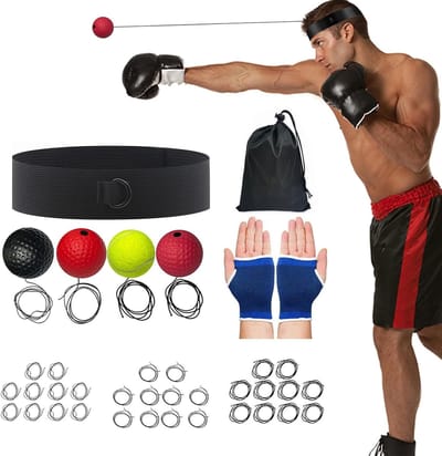 Boks Trainingsset - Reflex Bal - Reactievermogen Trainen - Verstelbare Hoofdband - 4 Ballen Set - Multicolor