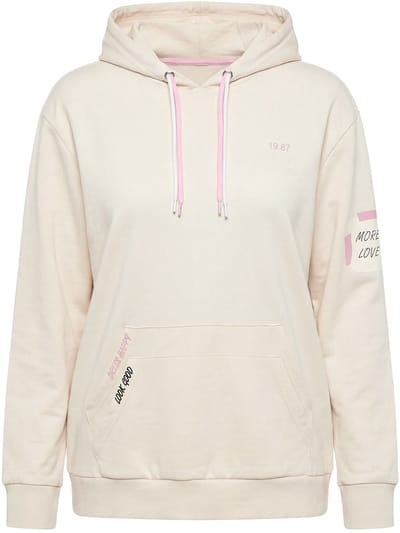 Ulla Popken - Dames - Hoodie kangoeroezak capuchon lange mouw - Vanille - Maat 42+