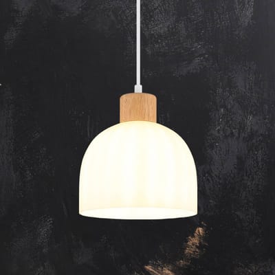 Globo Hanglamp Swanson, Ø 20 cm, wit/bruin, glas/hout