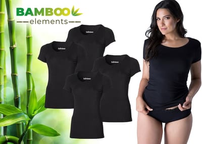 Bamboo - T Shirt Dames - Bamboe - Ronde Hals - 4 Stuks - Zwart - S - Anti Zweet Shirt Dames - Bamboe Ondershirt - Onderhemd Dames Shirts Korte Mouw - Extra Lang