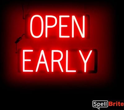OPEN EARLY - Lichtreclame Neon LED bord verlicht | SpellBrite | 53 x 38 cm | 6 Dimstanden - 8 Lichtanimaties | Reclamebord neon verlichting