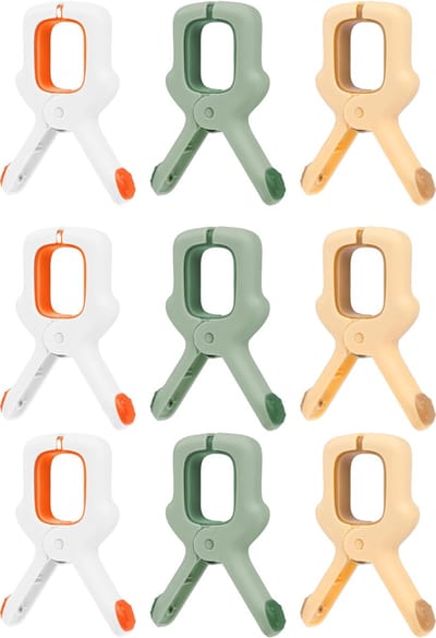 Strandlaken Knijpers 9 Stuks – Grote Handdoekklemmen voor Strandstoel en Ligstoel – Antislip Wasknijpers met Sterke Grip – Oranje, Groen, Roze