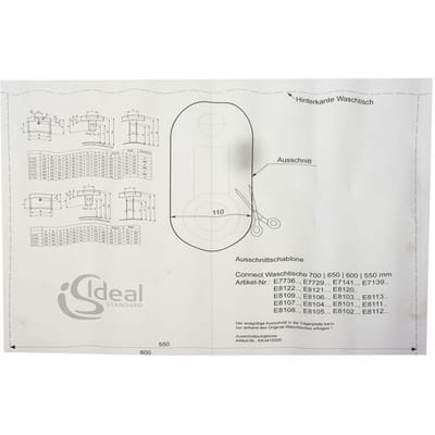 Ideal Standard template for Connect washbasins 70,65,60 and 55 cm