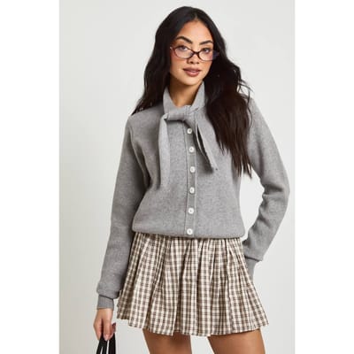 boohoo Dames Vestje Met Strikdetail Bij De Hals En Knoopsluiting | Grey | Maat: Small