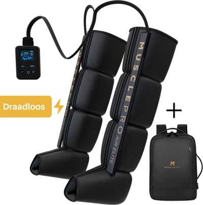 MusclePro AirElite - Professioneel draadloos Beenmassage & Voetmassage apparaat voor Bloedcirculatie - Sport Gym Fitness - Compressie massage - Voet Massage Vermoeide Benen Shiatsu Luchtcompressie Bloedsomloop lymfedrainageapparaat Oedeem