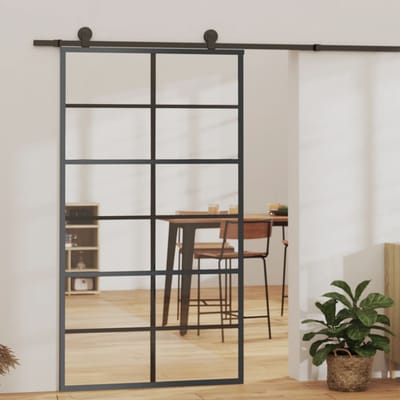 vidaXL - Schuifdeur - met - beslag - 102x205 - cm - aluminium - en - ESG-glas
