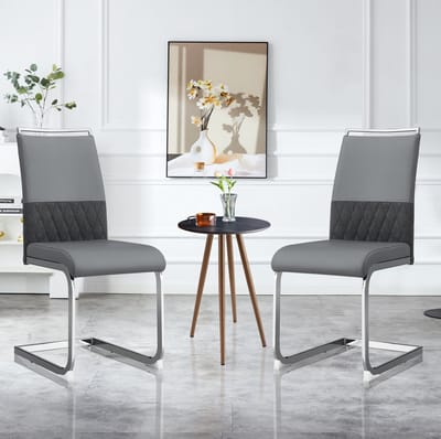 DESMIU Eetkamerstoel - Set Van 2 - Hoge Rug En Gewatteerde Zitting - Voor Eetkamer, Keuken En Werkkamer - Metaal En Kunstleer - Grijs